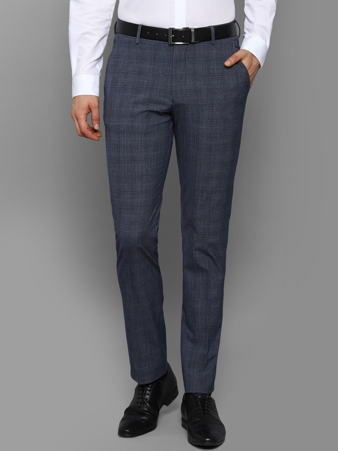 

Louis Philippe Men Navy Blue Checked Slim Fit Trousers