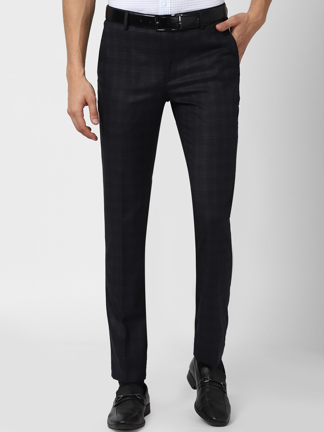 

Peter England Men Black Checked Slim Fit Trousers