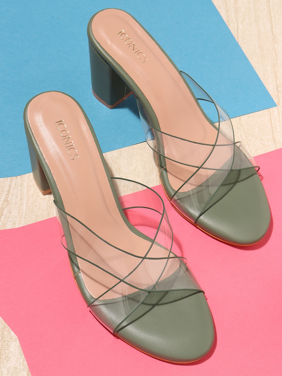 

ICONICS Green & Transparent Block Sandals