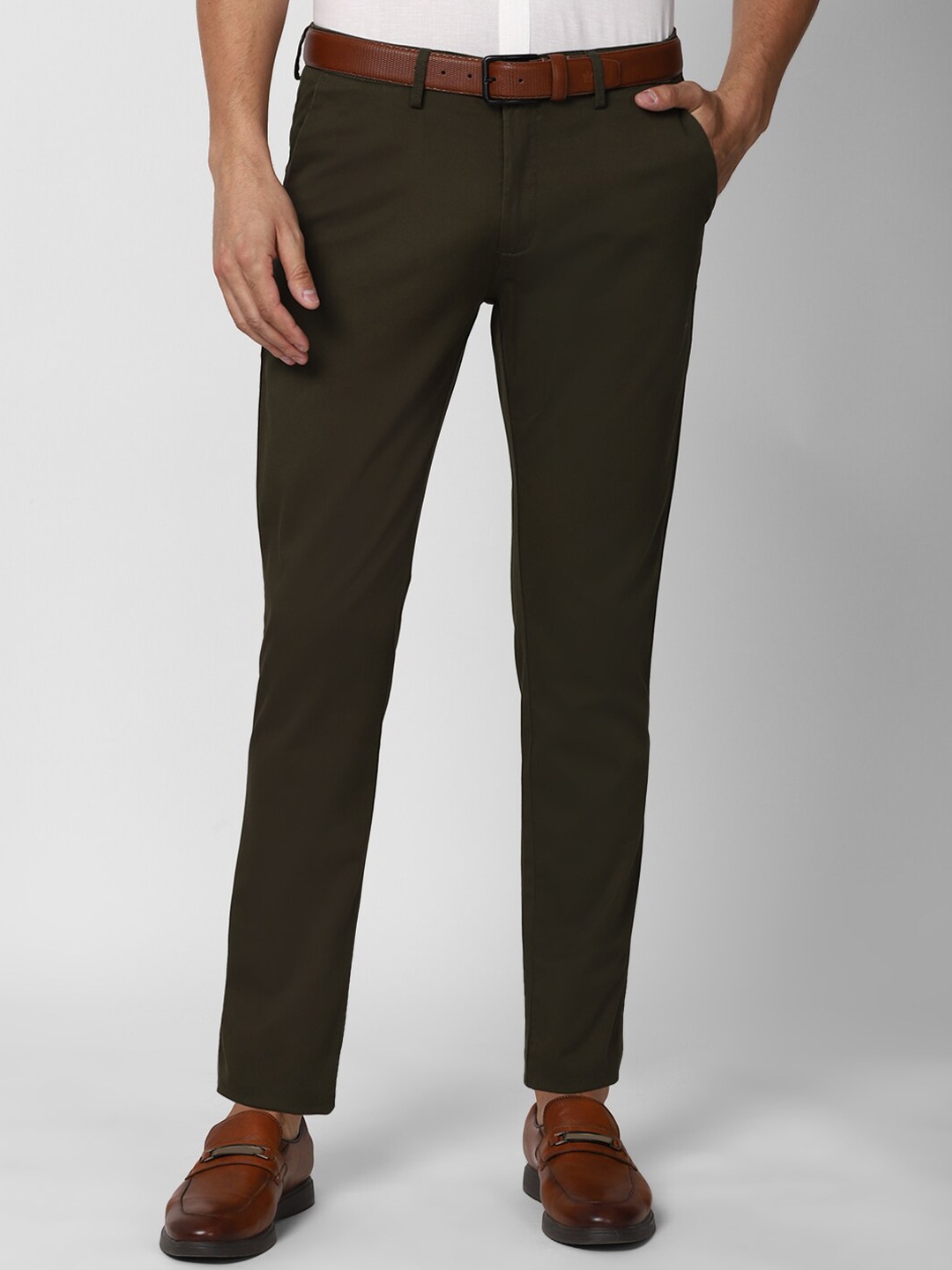 

Peter England Casuals Men Olive Green Textured Slim Fit Trouser