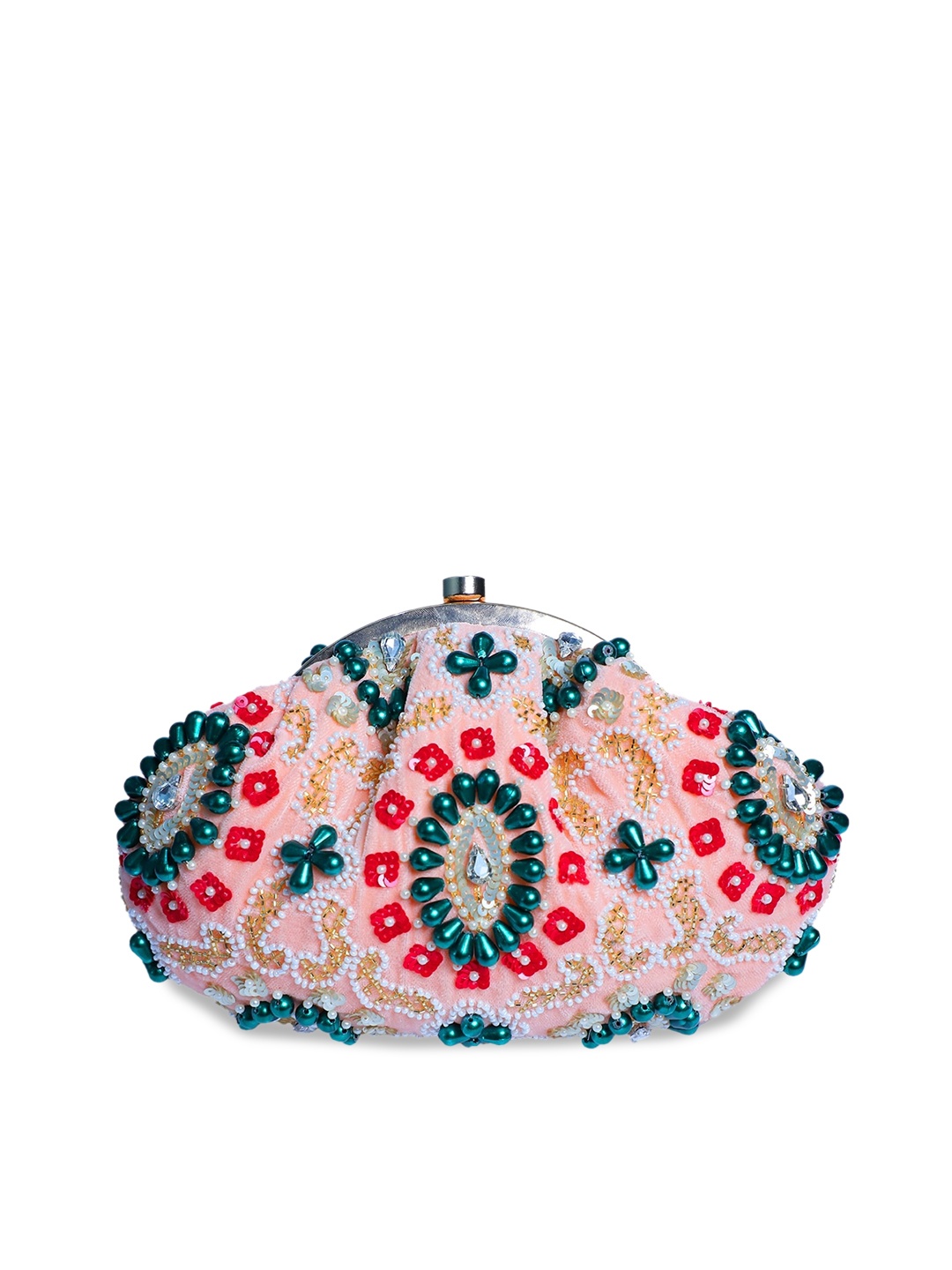 

Swisni Peach-Coloured Embellished Structured Sling Bag