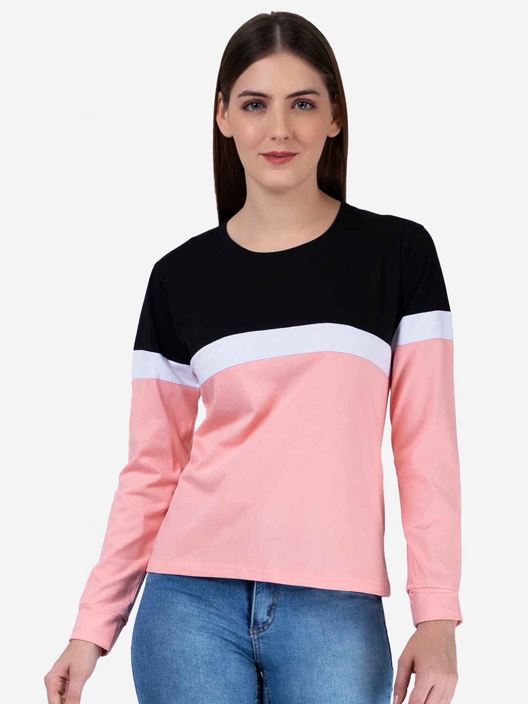 

VIVINKS Women Peach-Coloured Colourblocked T-shirt