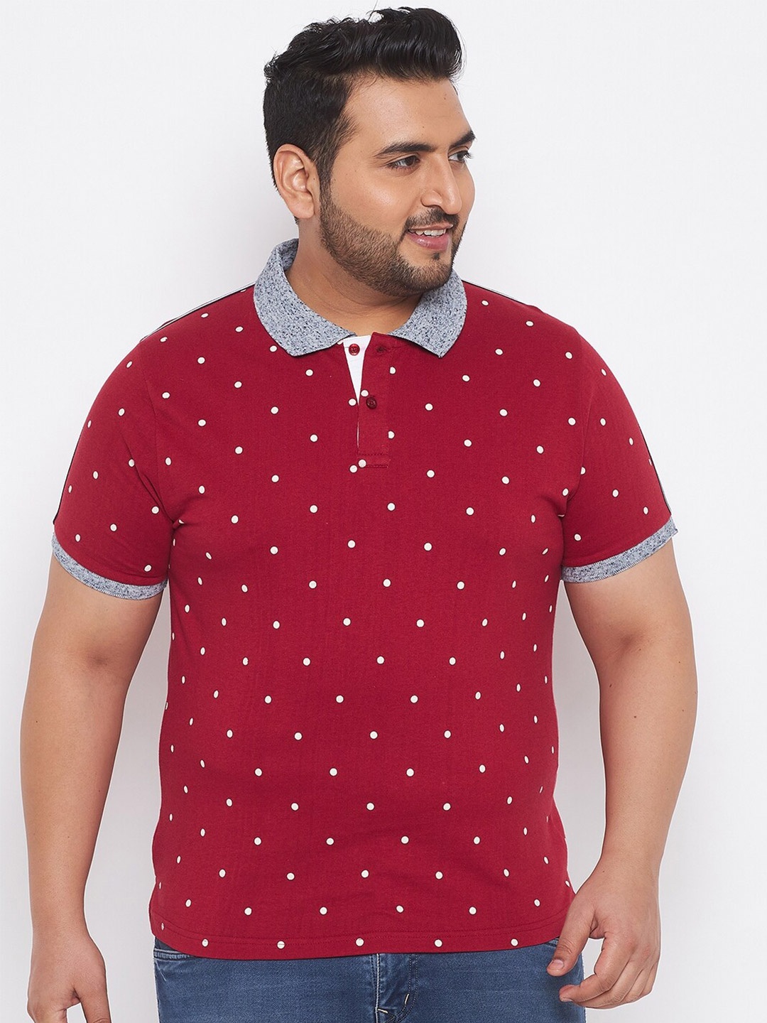 

AUSTIVO Plus Size Men Maroon Printed Polo Collar T-shirt