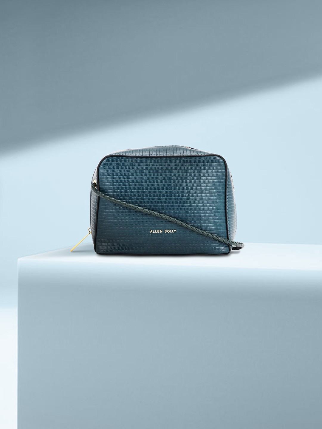 

Allen Solly Navy Blue Textured PU Structured Sling Bag