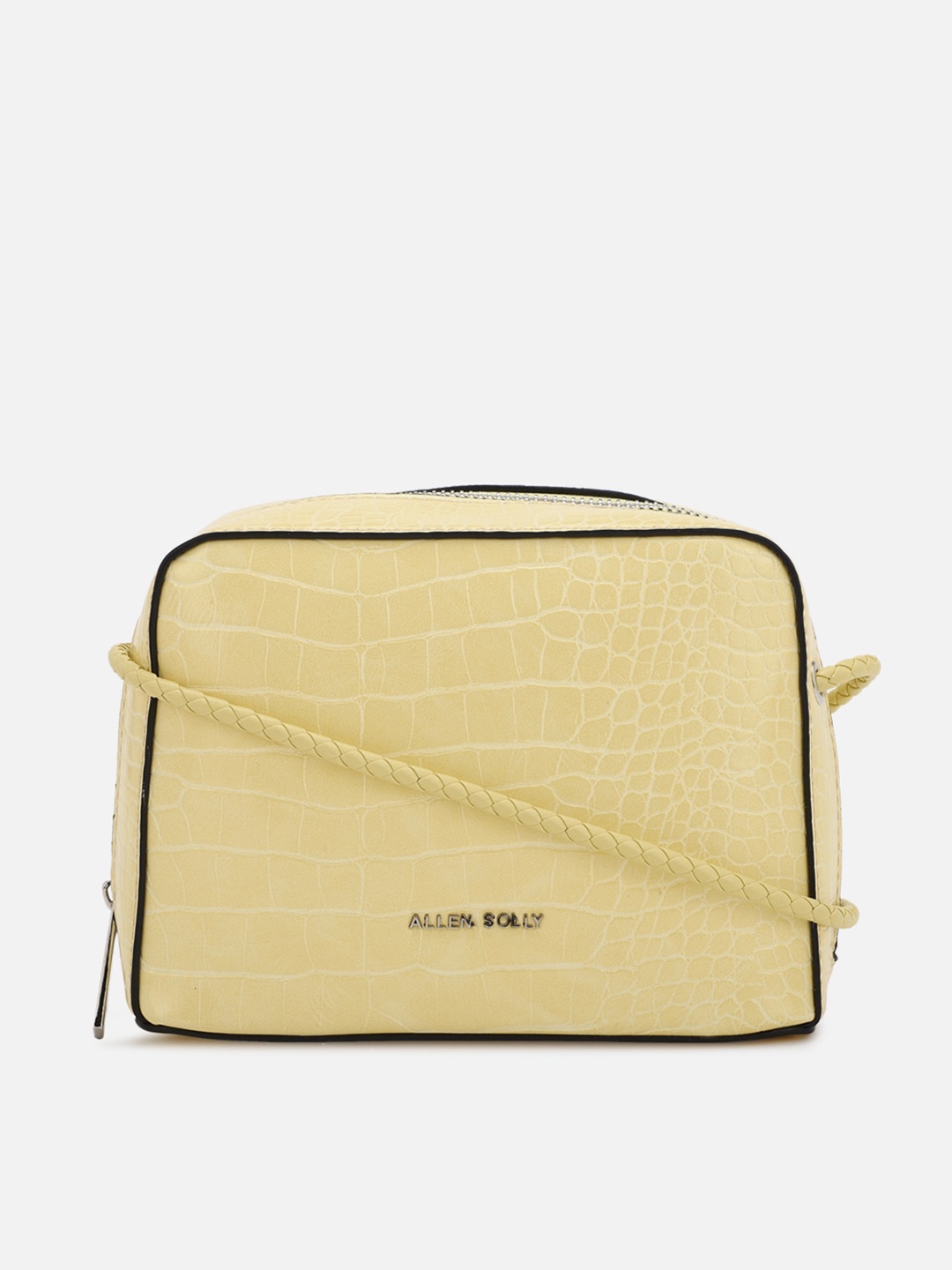 

Allen Solly Women Yellow Textured PU Structured Sling Bag with Fringed