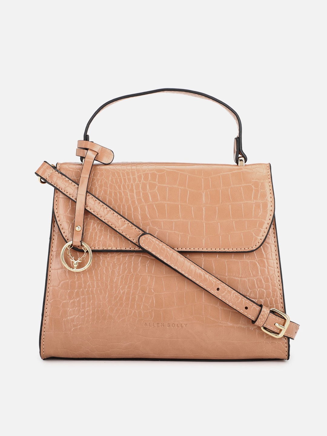 

Allen Solly Peach-Coloured Textured Structured Satchel Sling Bag