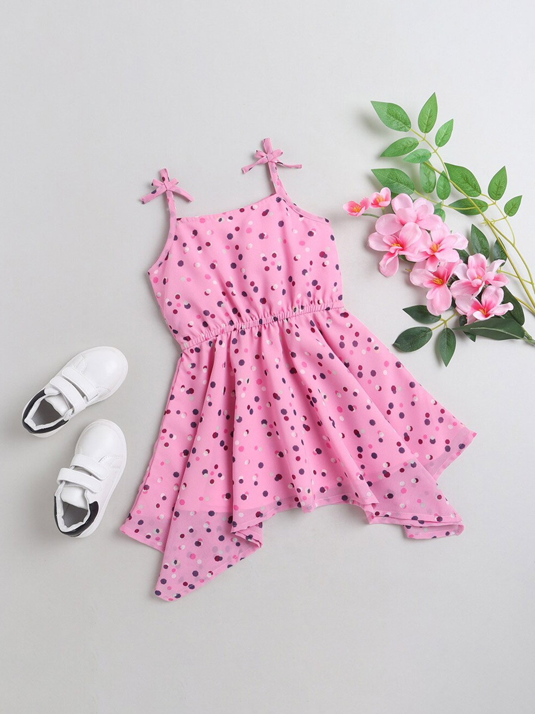 

taffykids Girls Pink Polka Dots Georgette Dress