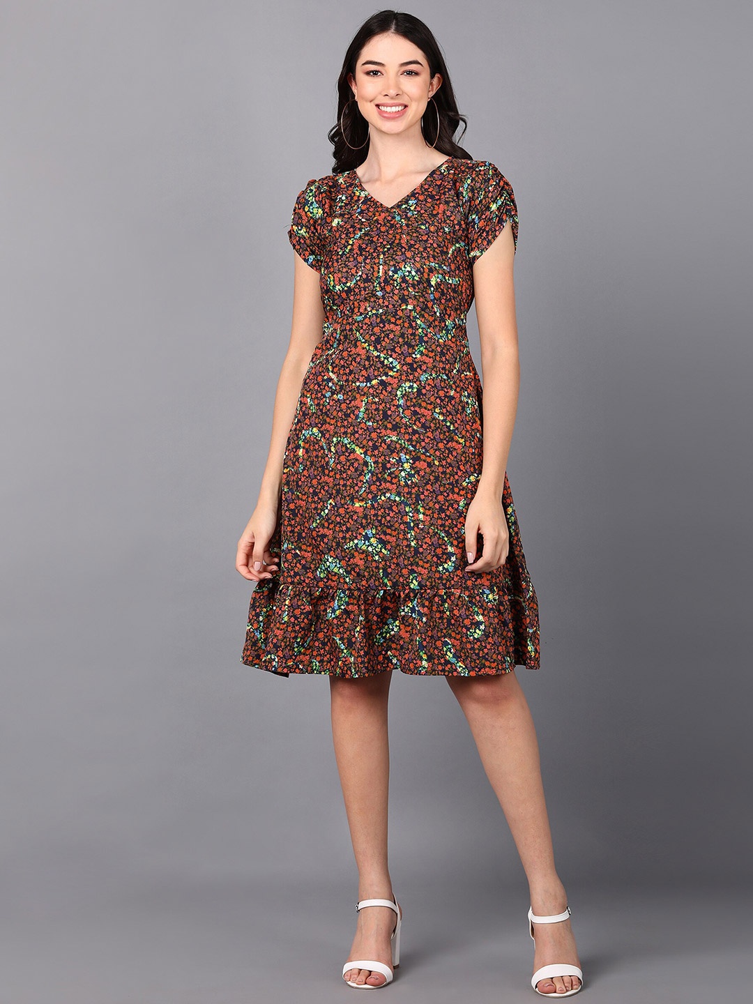 

Fashfun Women Multicoloured Floral Crepe A-Line Dress, Multi