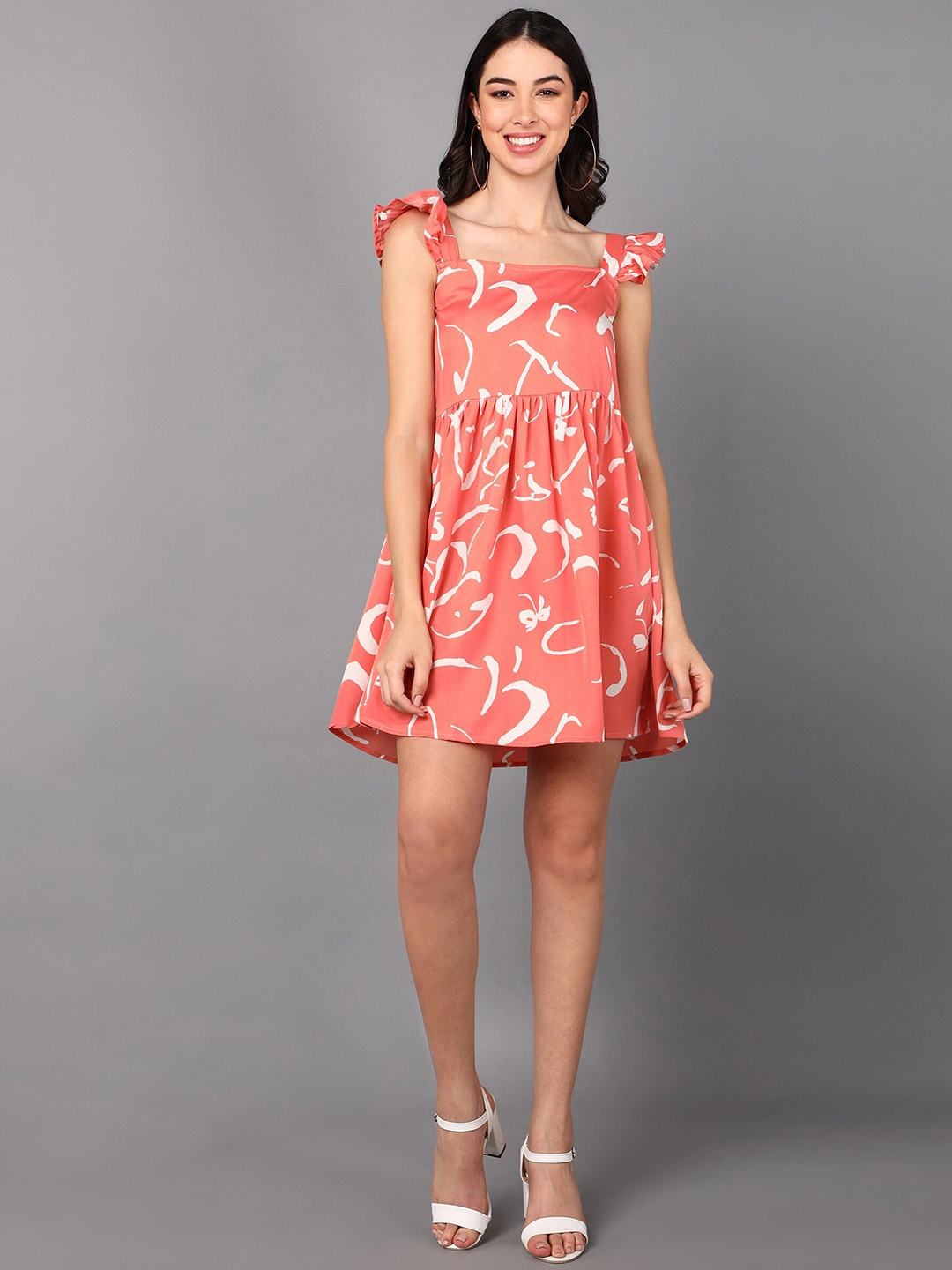 

Fashfun Women Peach-Coloured & Off White Crepe Dress