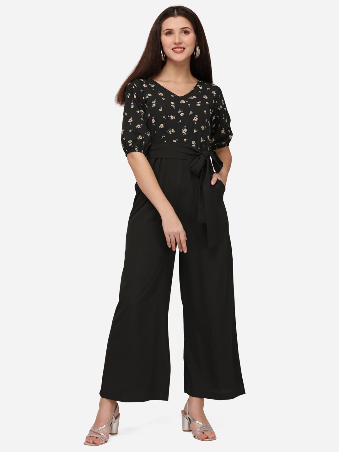 

Fashfun Black & Cream-Coloured Printed Basic Jumpsuit