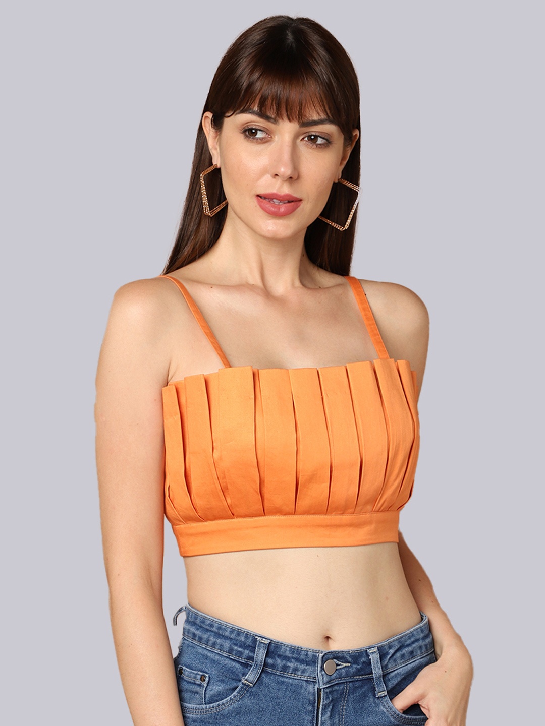 

SHABERRY Women Orange Blouson Crop Top