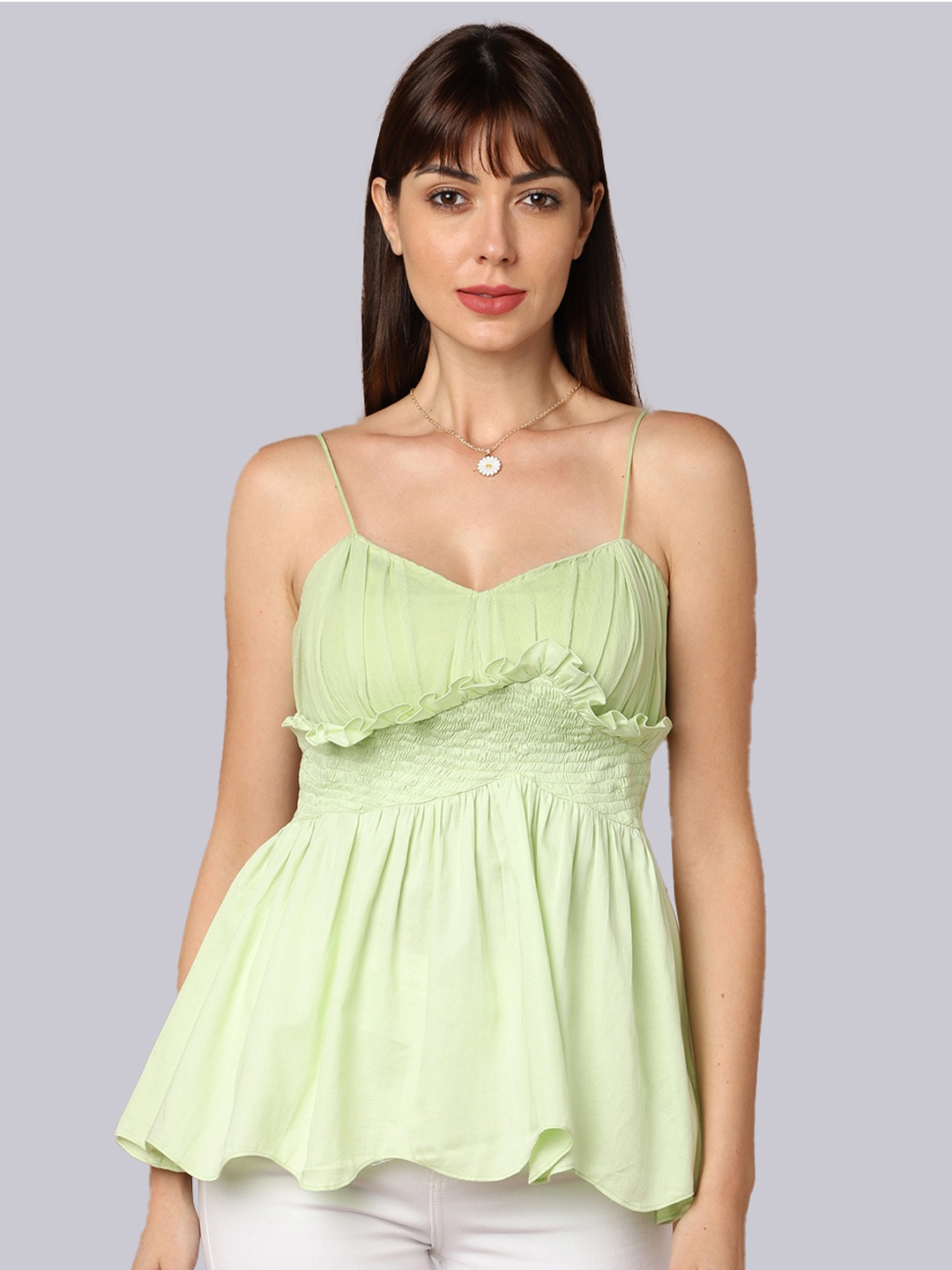 

SHABERRY Women Green Georgette Empire Top
