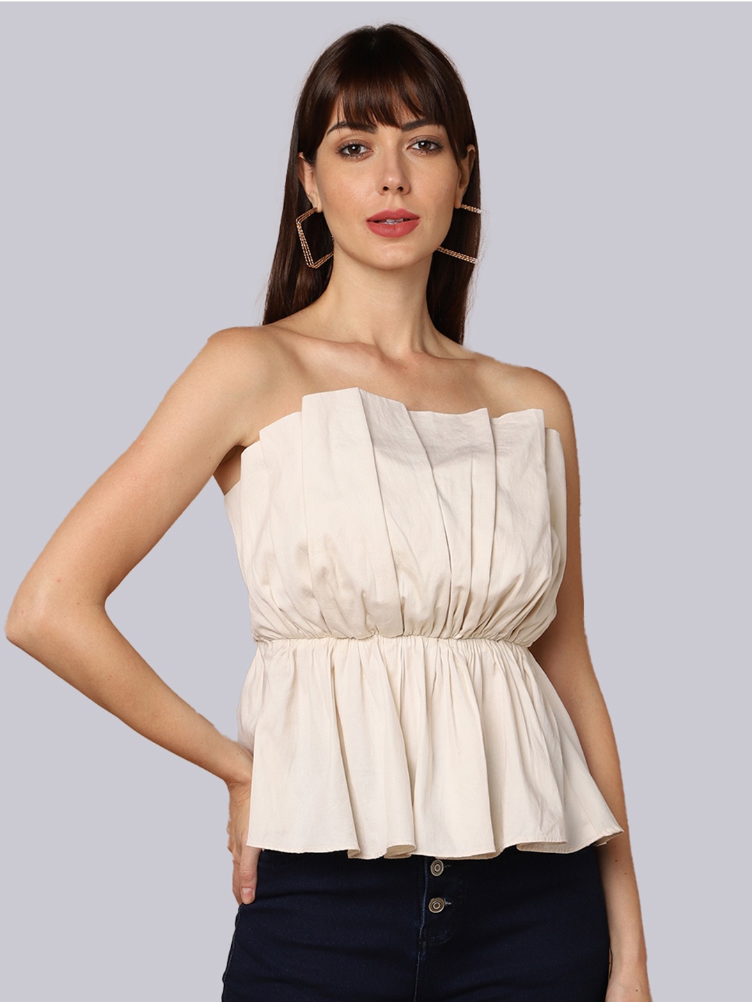 

SHABERRY Women Off White Off-Shoulder Bardot Top