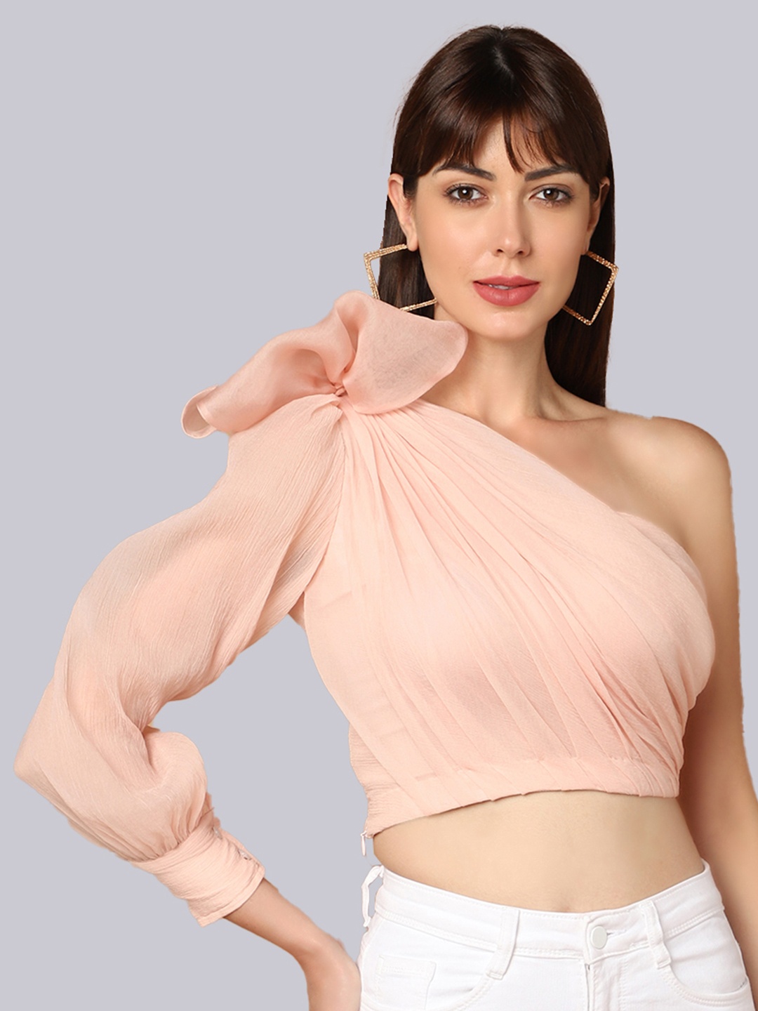 

SHABERRY Off Shoulder Pink Crop Top