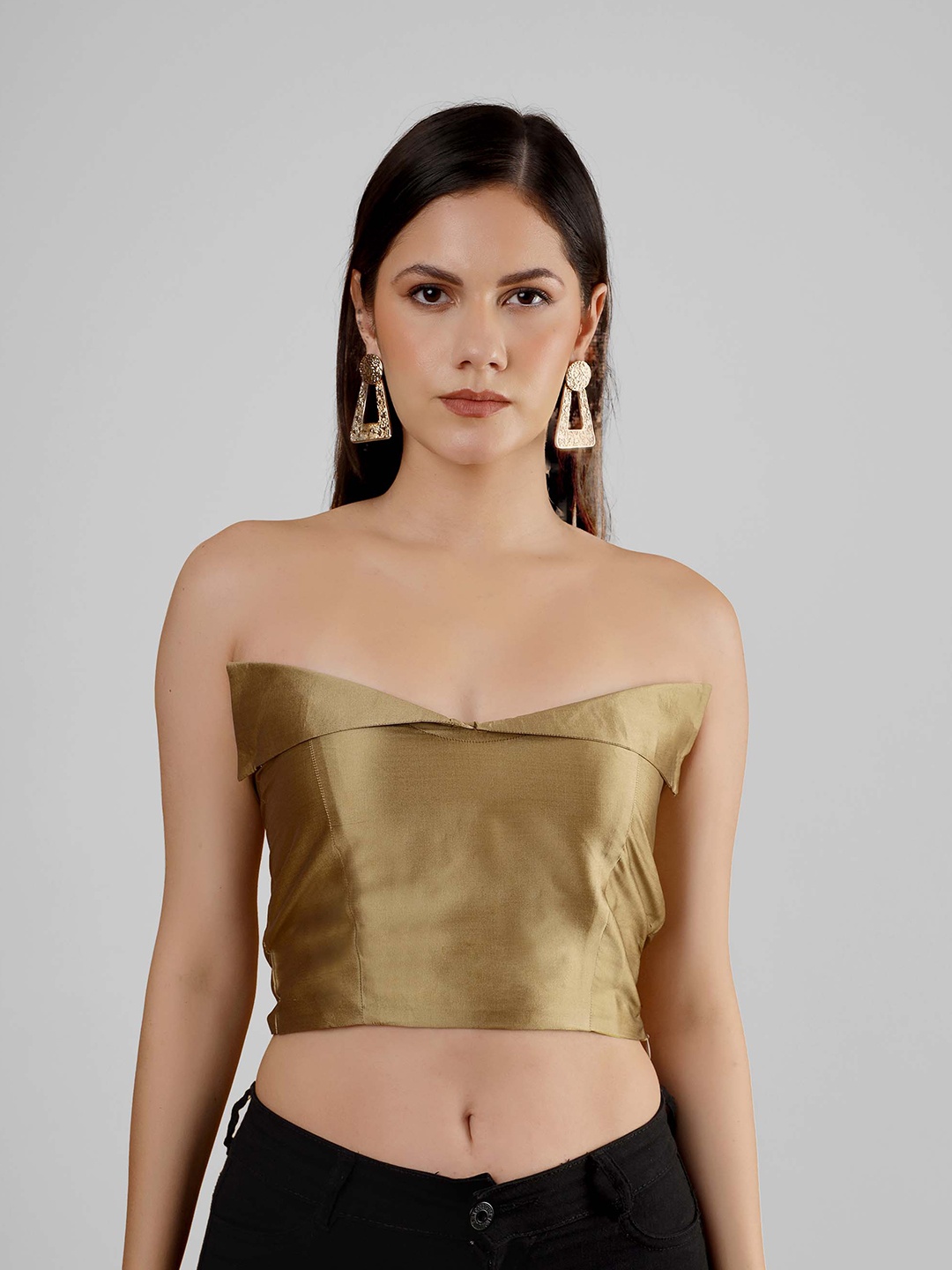

SHABERRY Gold-Toned Bardot Crop Top