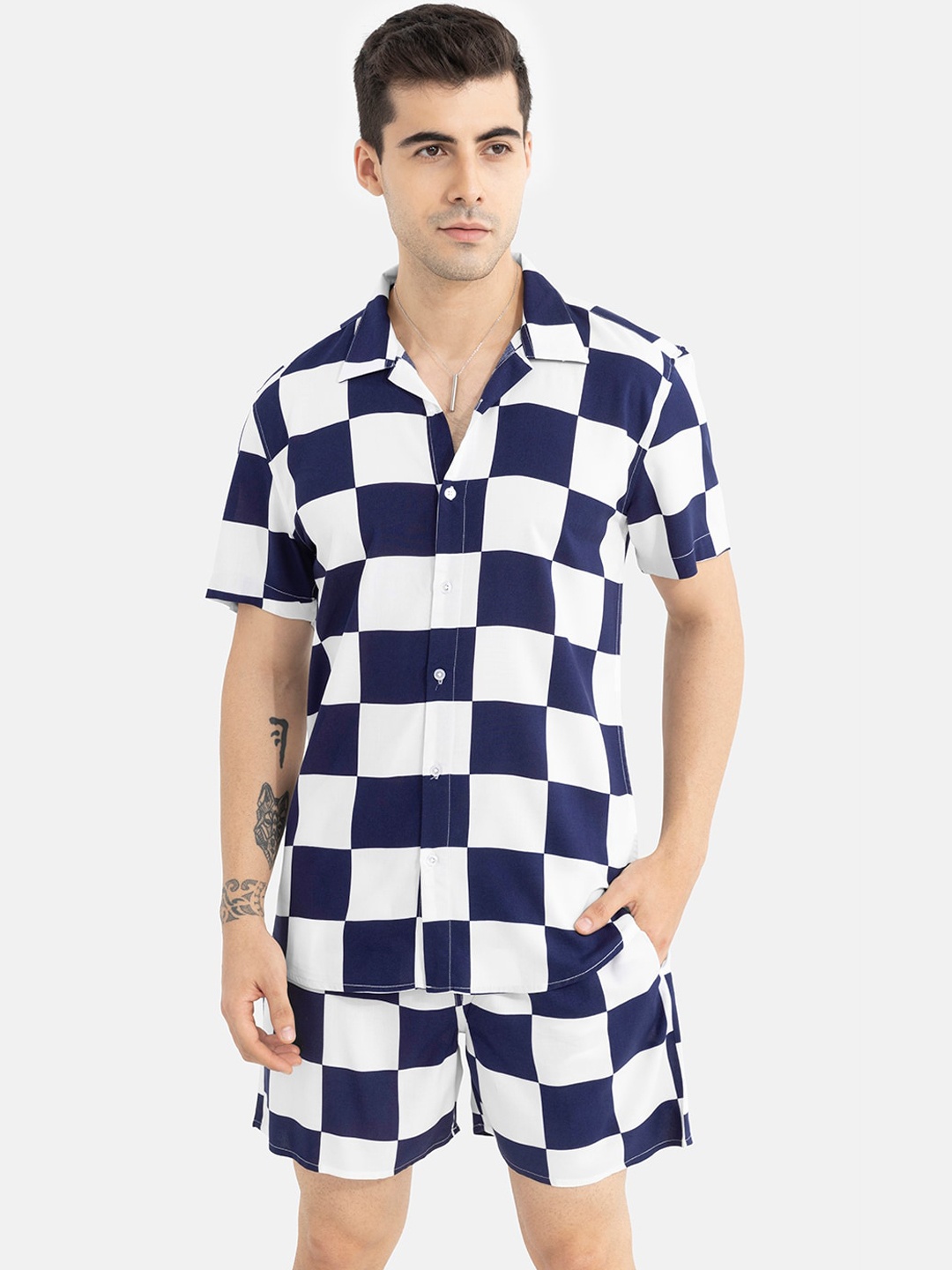 

Snitch Men Blue Checked Hunk Co-Ords