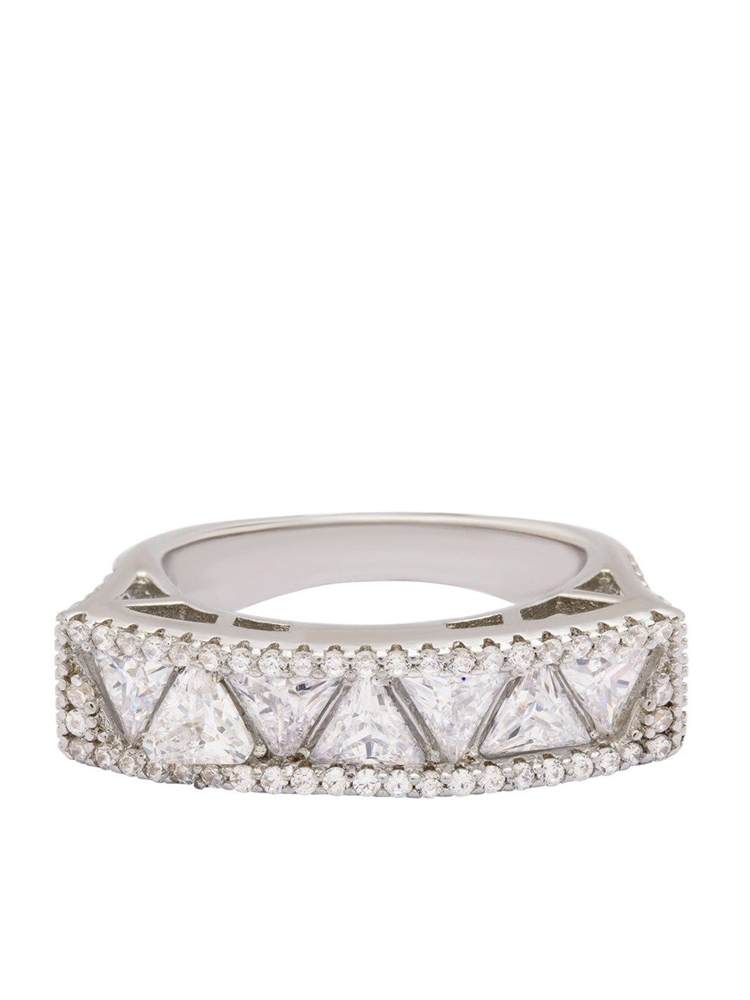 

ANAYRA 925 Sterling Silver Silver-Toned White AD-Studded Finger Ring