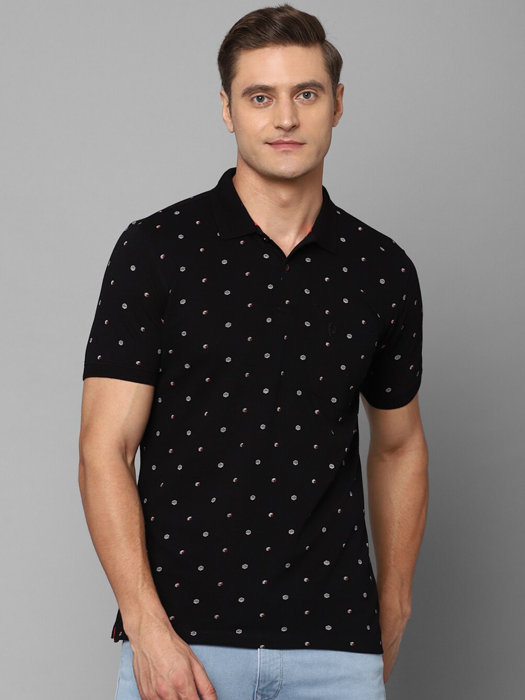 

Allen Solly Men Black Printed Polo Collar 100% Cotton T-shirt