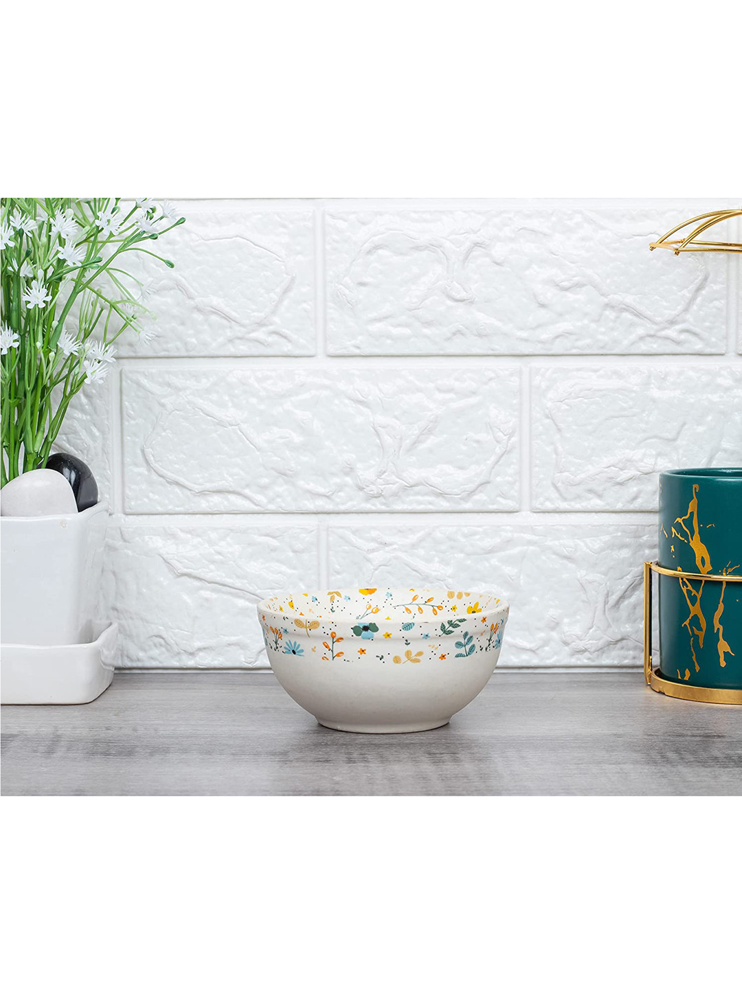 

Femora 4 Pieces Floral Printed Ceramic Matte Bowls, White