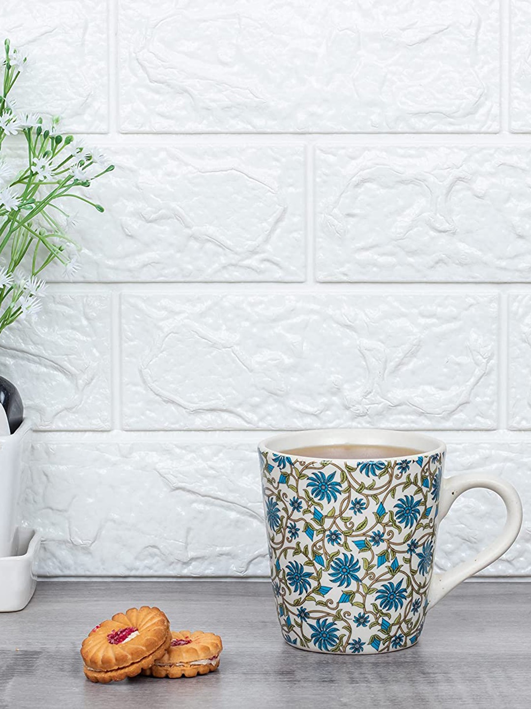 

Femora White & Blue Floral Printed Ceramic Matte Set Of 4 Mugs