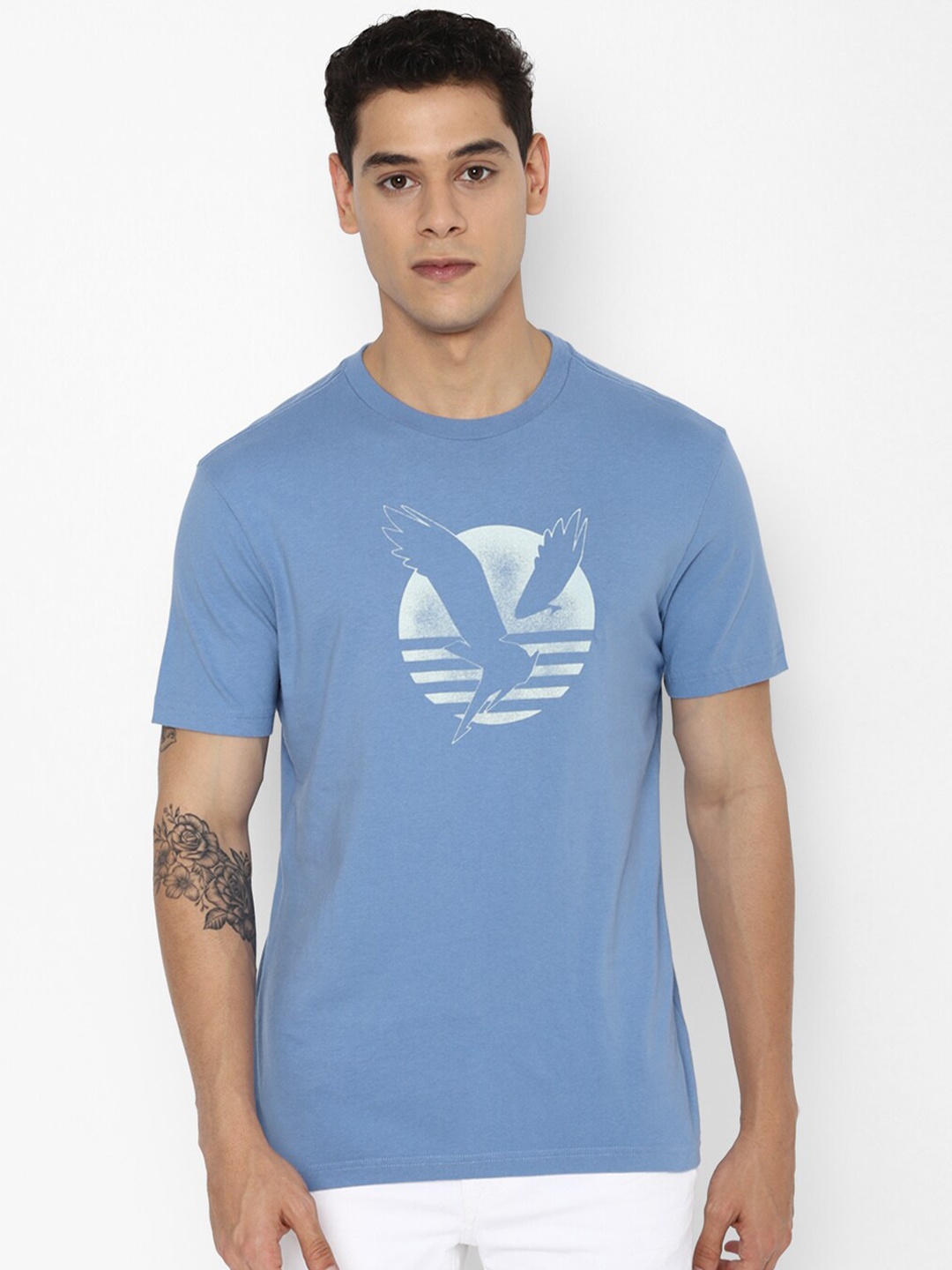 

AMERICAN EAGLE OUTFITTERS Men Blue Printed 100% Cotton T-shirt