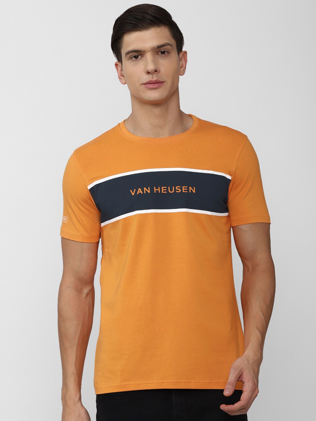 

Van Heusen Sport Men Orange Colourblocked T-shirt