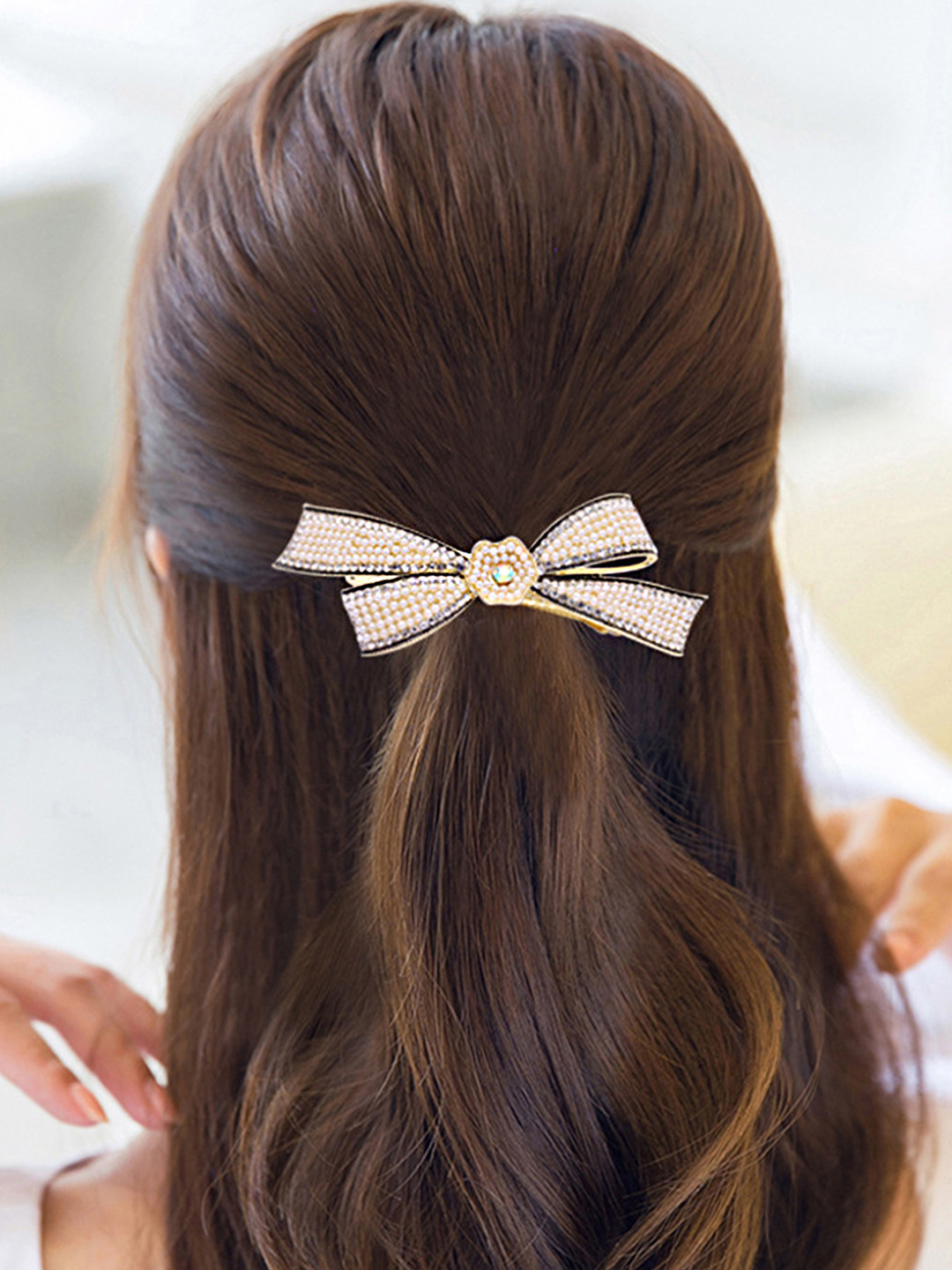 

Yellow Chimes Women White & Gold-Toned Embellished French Barrette