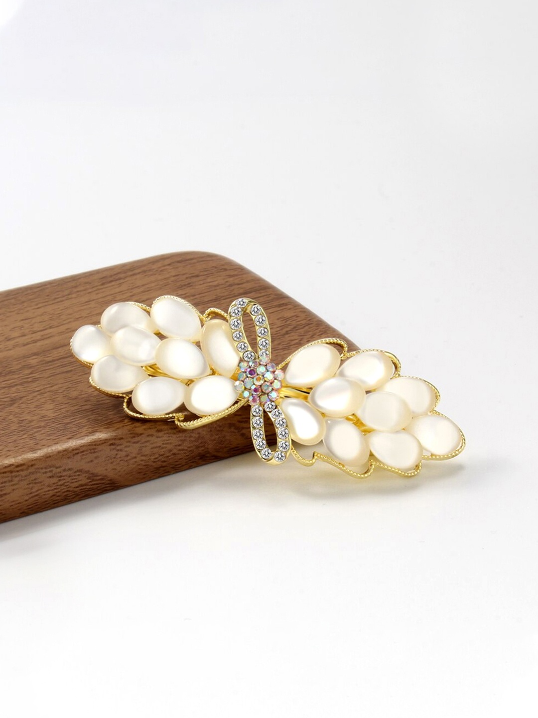 

Yellow Chimes Women White Embellished French Barrette