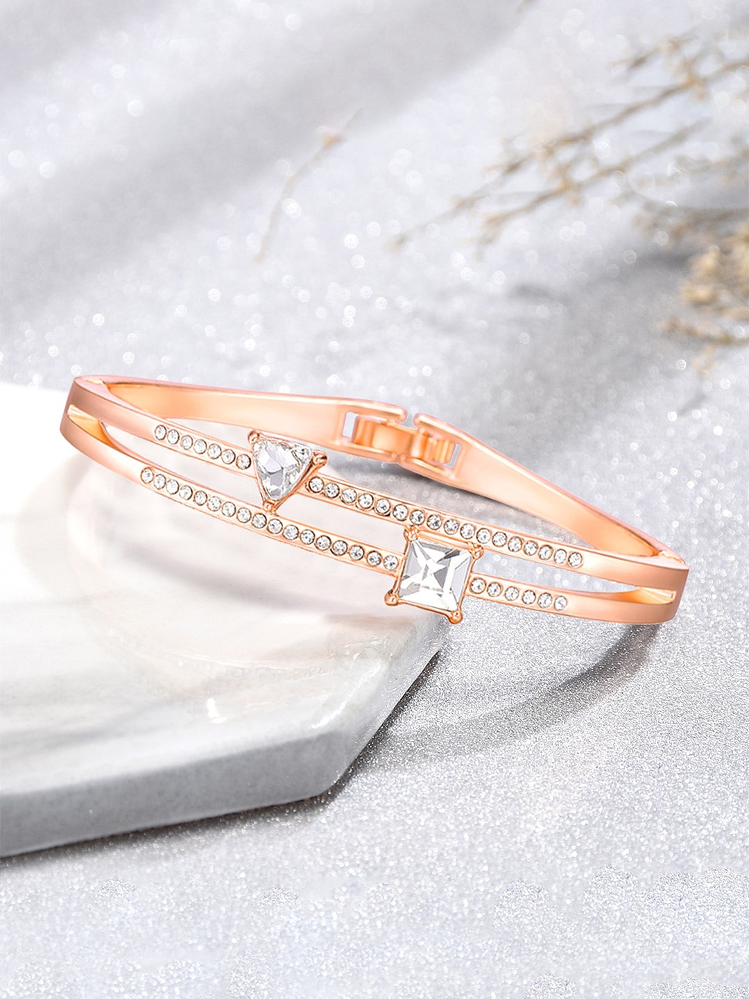 

Yellow Chimes Women Rose Gold Plated Crystal Studded Bracelet