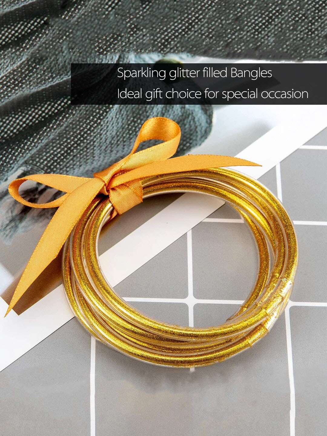 

Yellow Chimes Set Of 5 Gold-Plated Glitter Filled Jelly Silicone Bangles