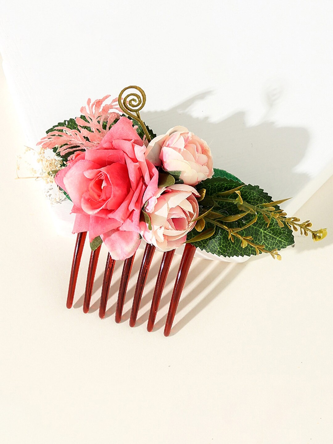 

Yellow Chimes Women Pink & Green Floral Hair Comb Pin