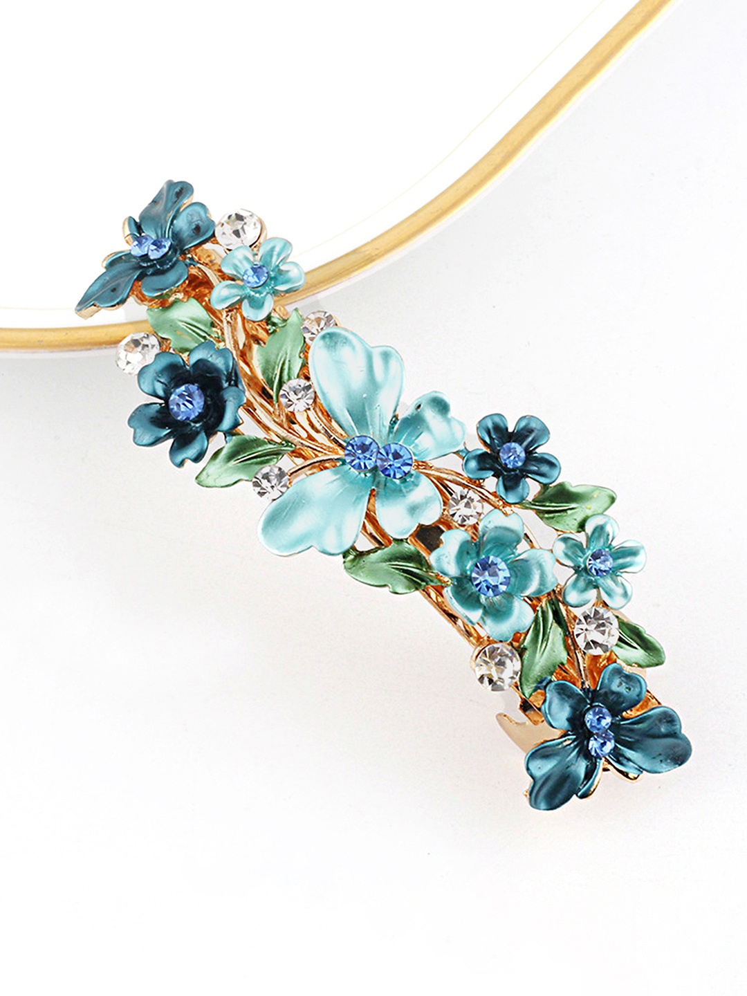 

Yellow Chimes Women Blue & Green Floral Design Embellished French Barrette