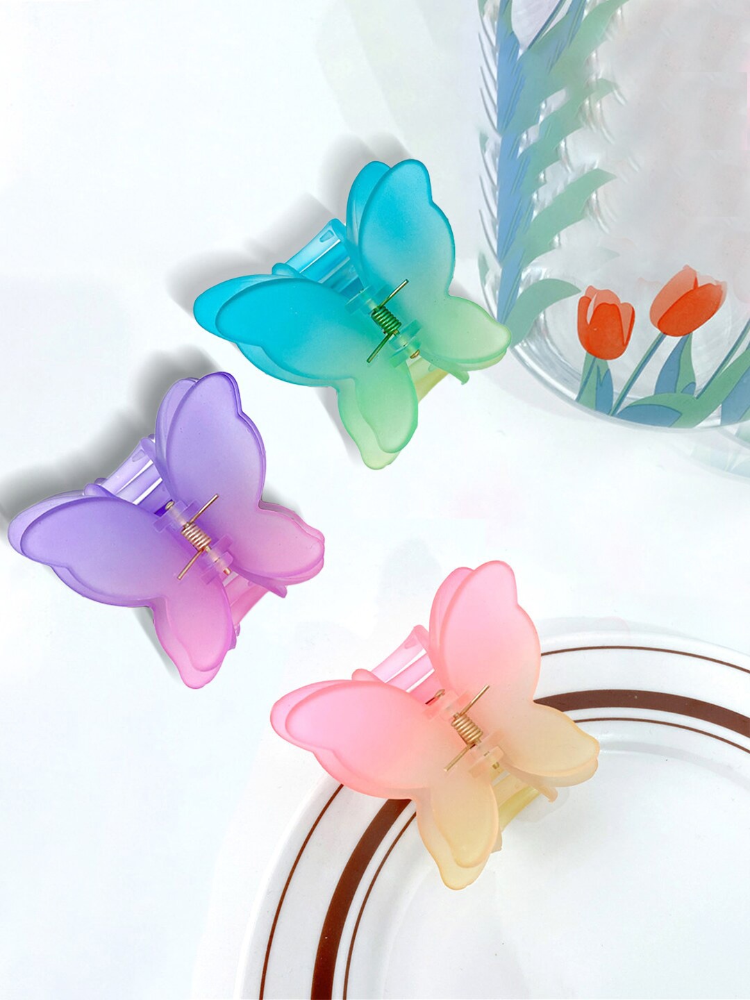

Yellow Chimes Women Set of 3 Claw Clip Butterfly Claw Clip, Purple