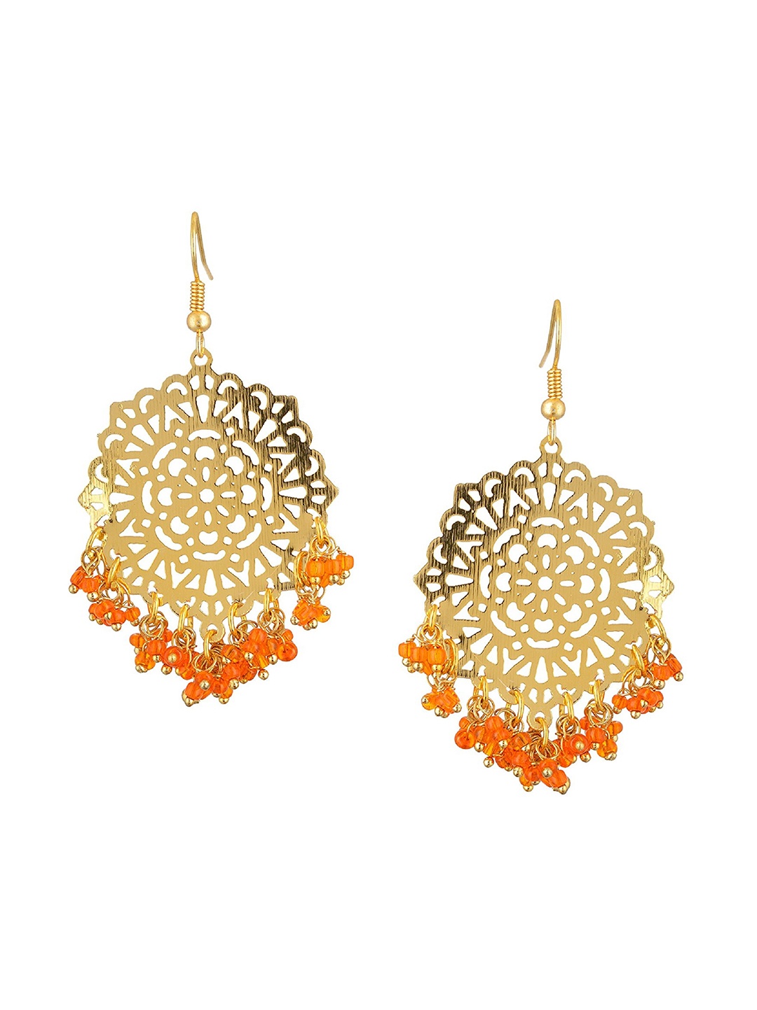 

Kshitij Jewels Gold-Toned & Orange Contemporary Drop Earrings