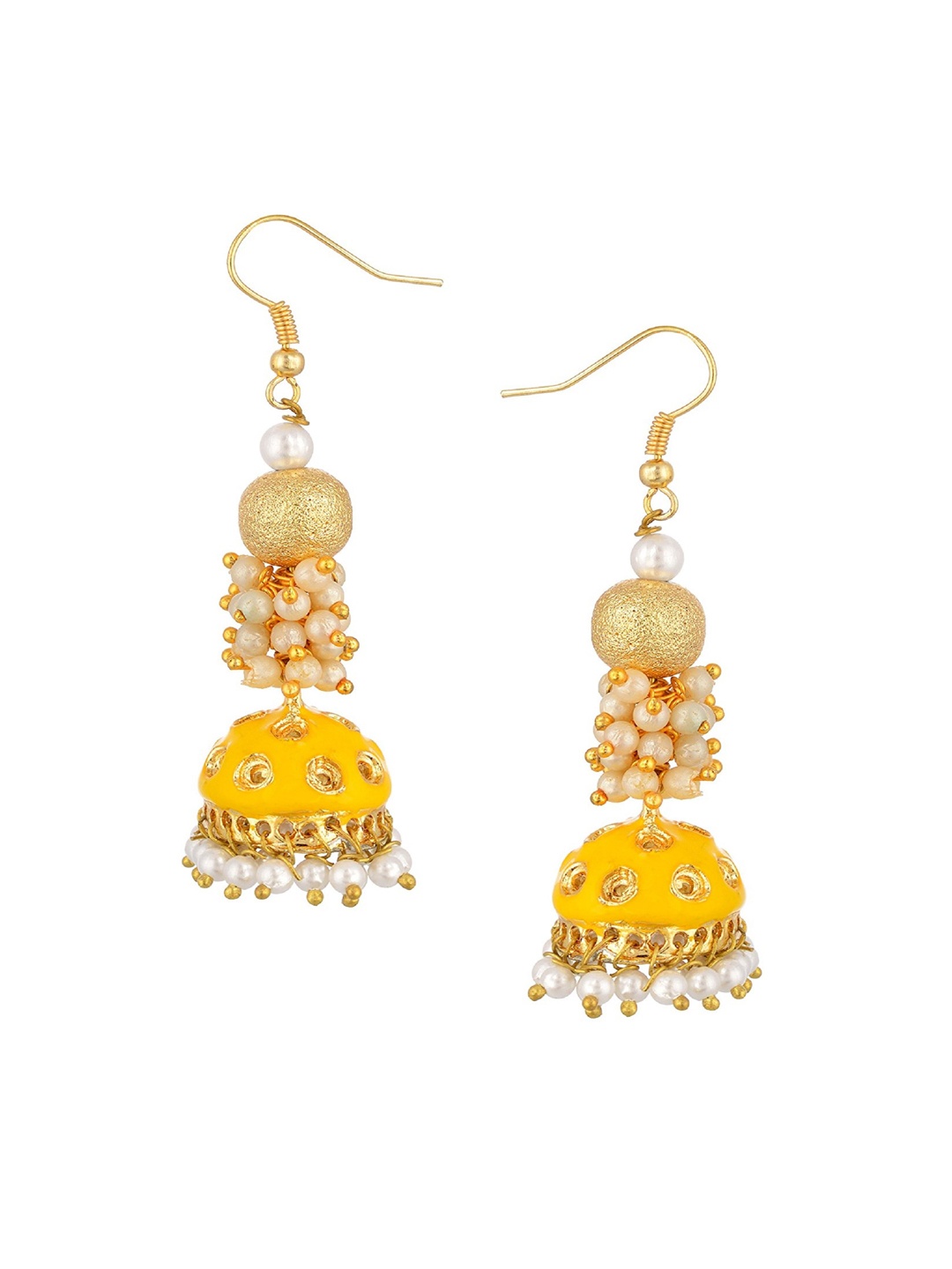 

Kshitij Jewels Yellow Contemporary Jhumkas Earrings