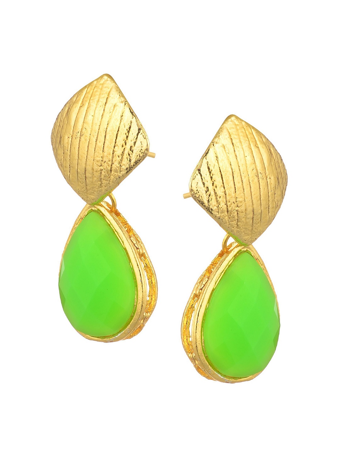 

Kshitij Jewels Fluorescent Green & Gold-Plated Teardrop Shaped Drop Earrings