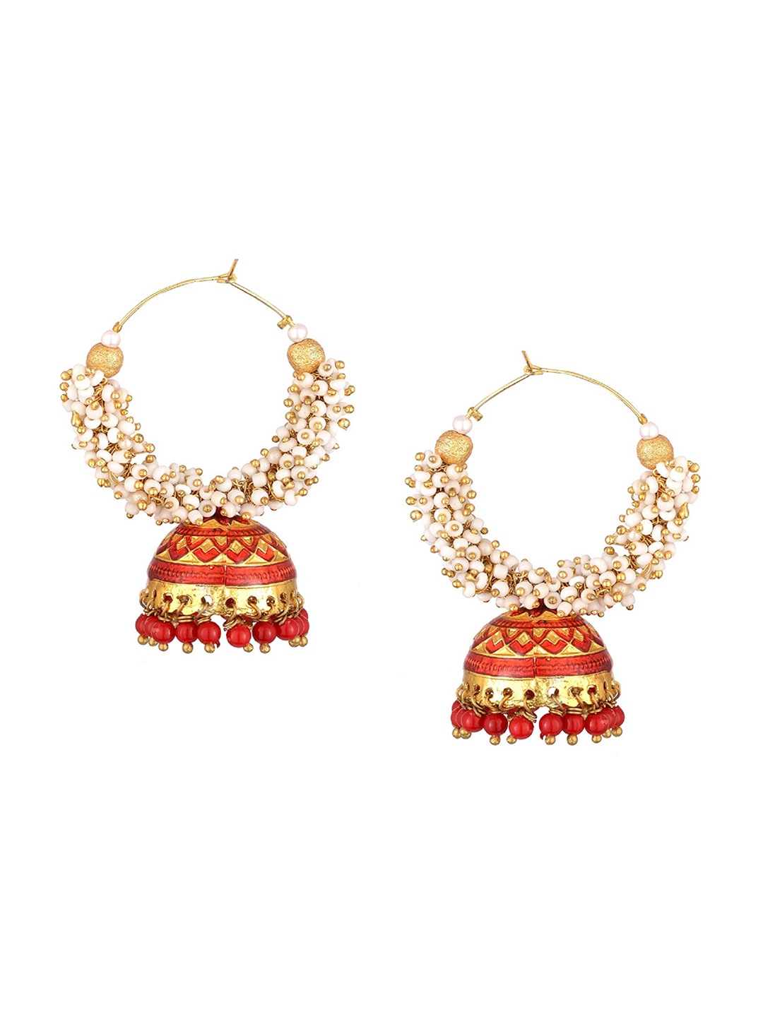 

Kshitij Jewels Red Contemporary Gold-Plated Jhumkas Earrings