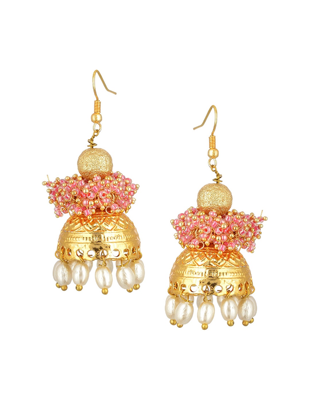 

Kshitij Jewels Pink & Gold Plated Contemporary Jhumkas Earrings