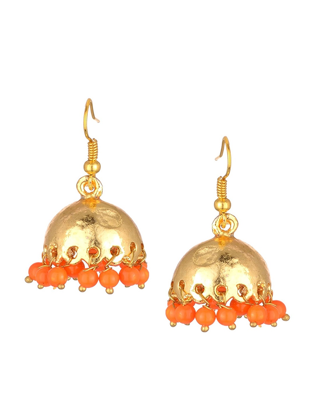 

Kshitij Jewels Gold-Toned & Orange Contemporary Jhumkas Earrings