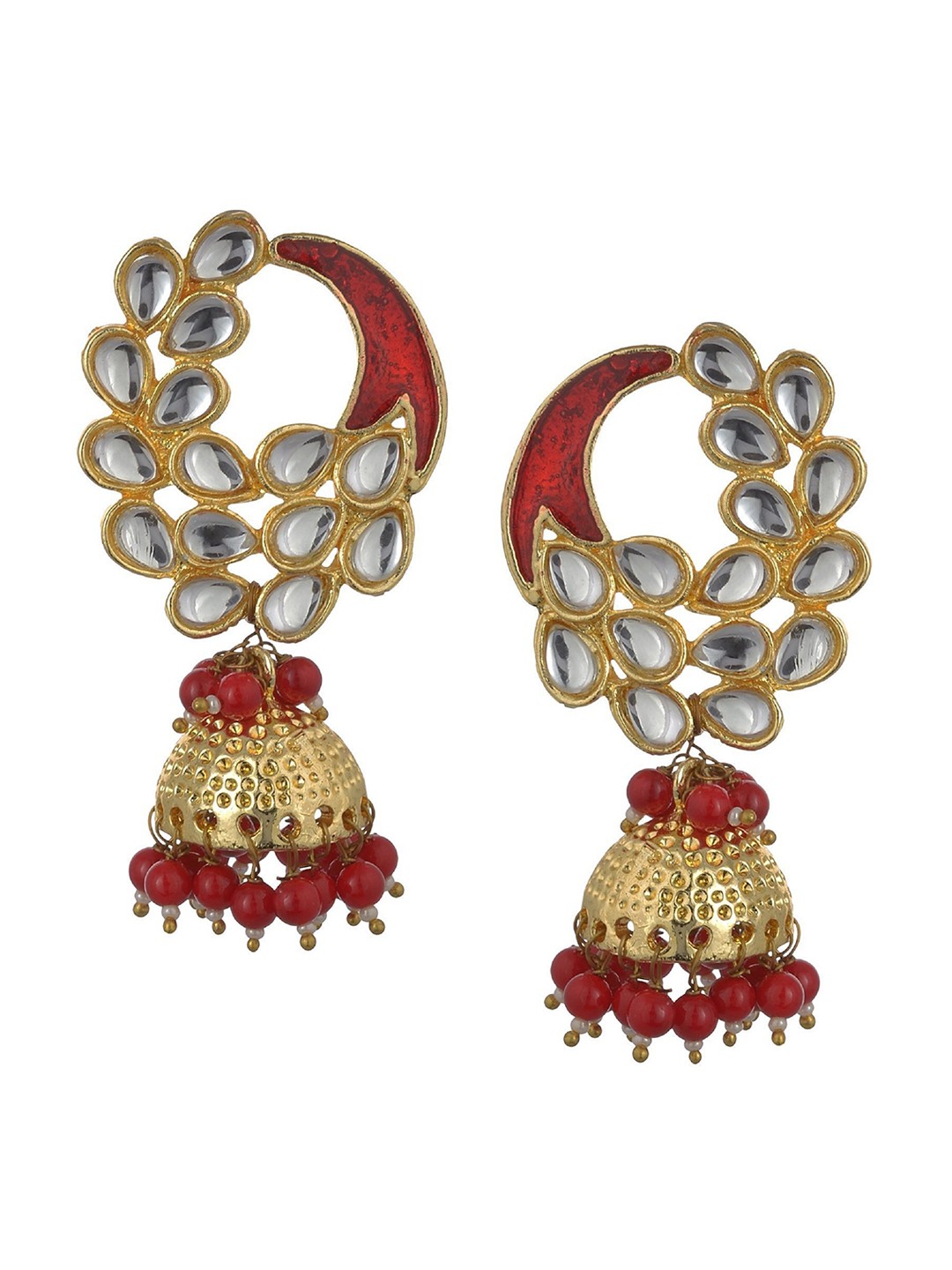 

Kshitij Jewels Red Gold-Plated Contemporary Jhumkas Earrings