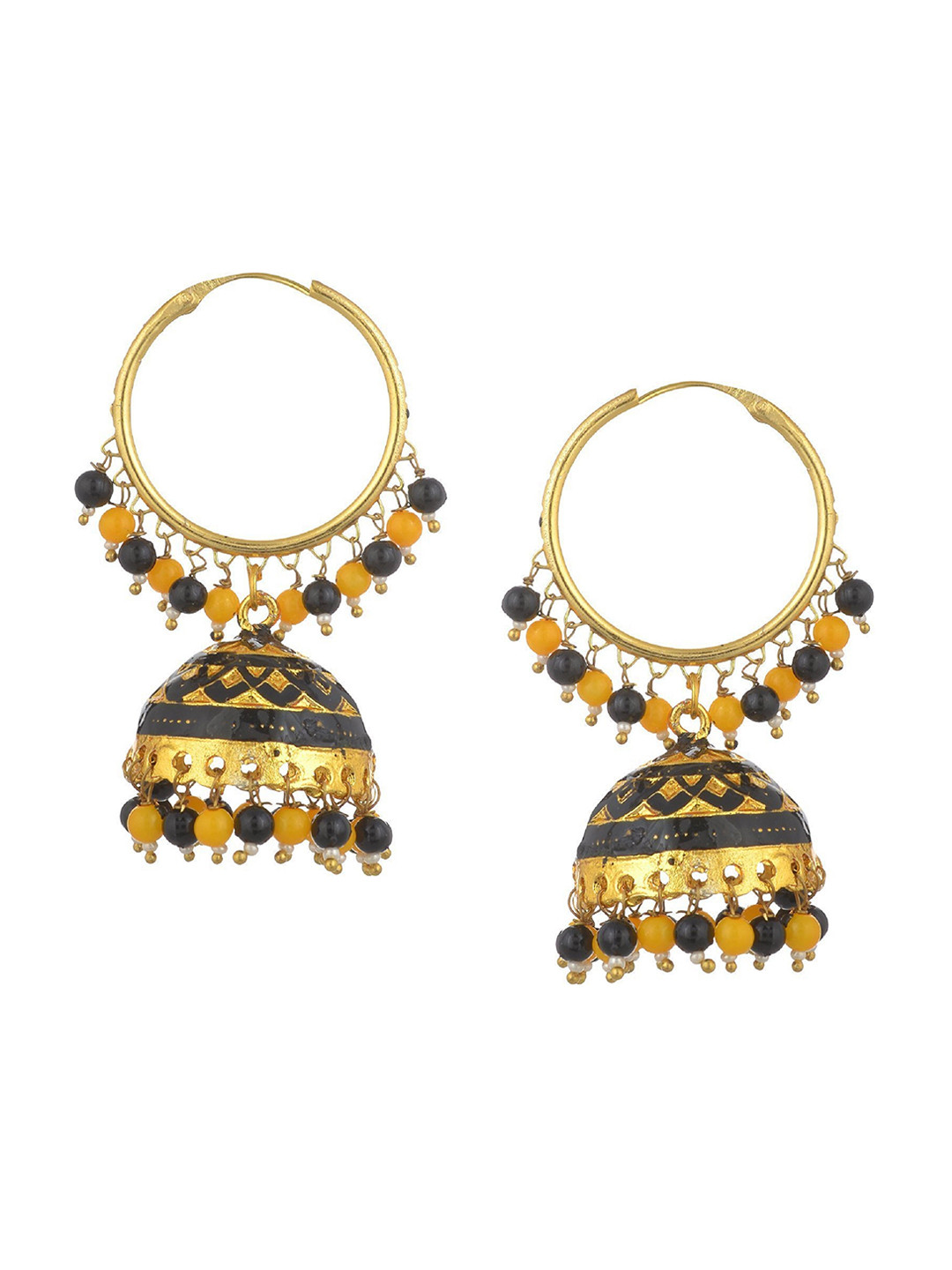 

Kshitij Jewels Gold-Toned & Black Contemporary Jhumkas Earrings