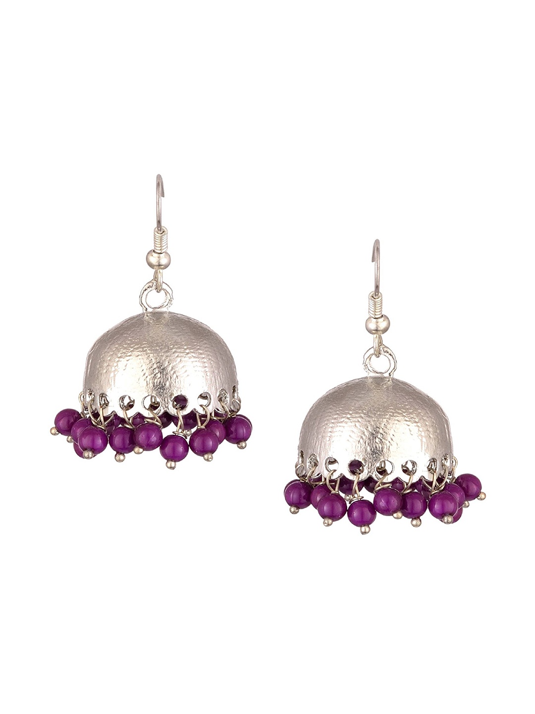 

Kshitij Jewels Purple & Silver-Toned Contemporary Jhumkas Earrings