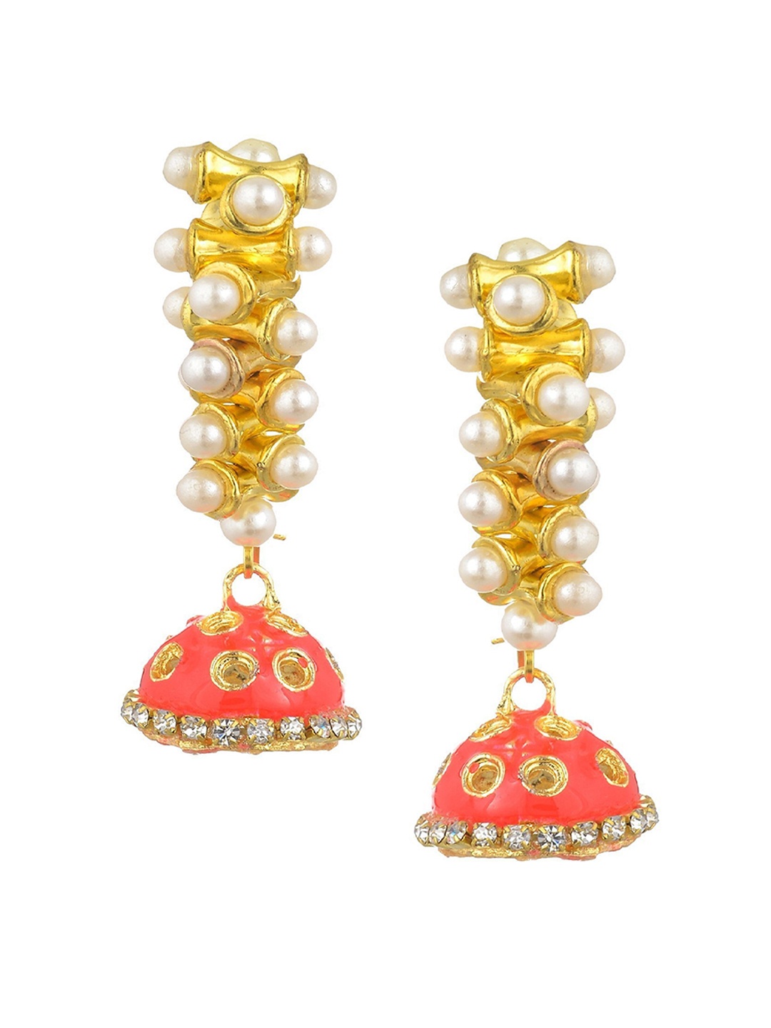 

Kshitij Jewels Gold-Toned Orange Dome Shaped Jhumkas Earrings