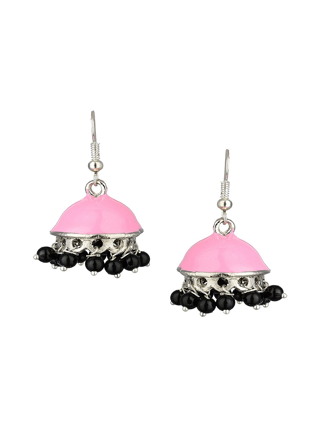 

Kshitij Jewels Silver-Plated & Pink Contemporary Jhumkas Earrings