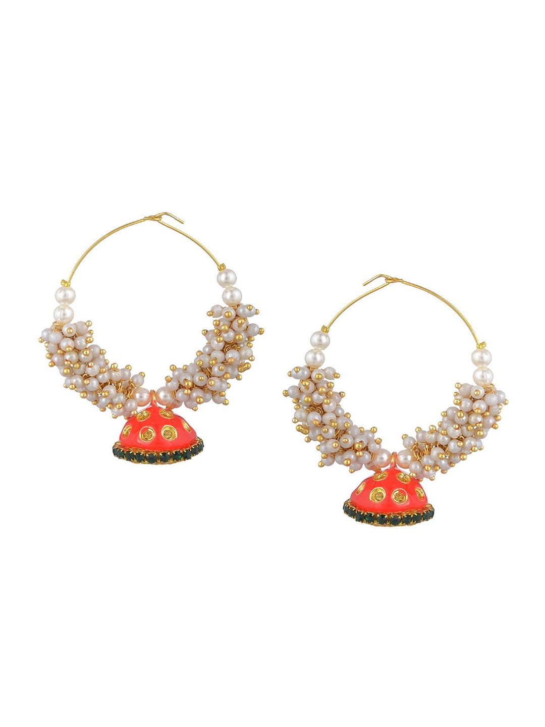 

Kshitij Jewels Gold-Plated & Red Classic Jhumka Earrings