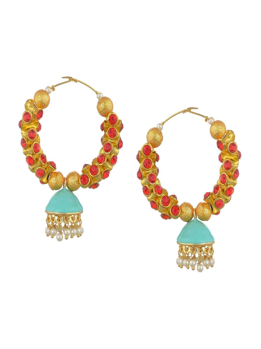 

Kshitij Jewels Red & Blue Contemporary Jhumkas Earrings