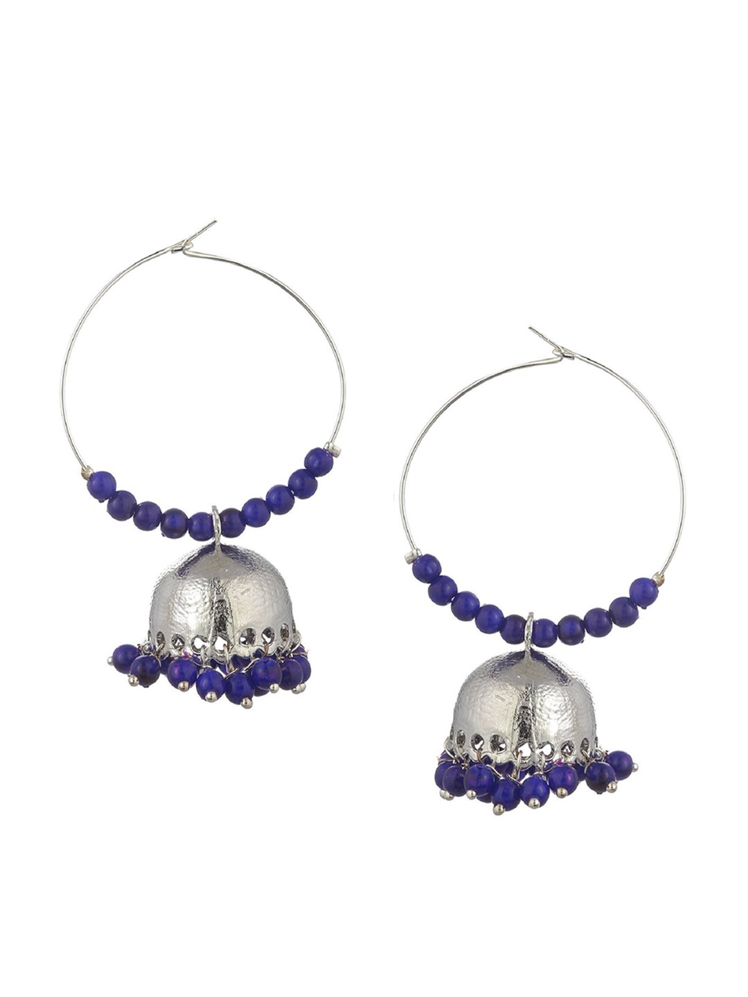

Kshitij Jewels Women Silver-Toned & Navy Blue Circular Jhumkas Earrings