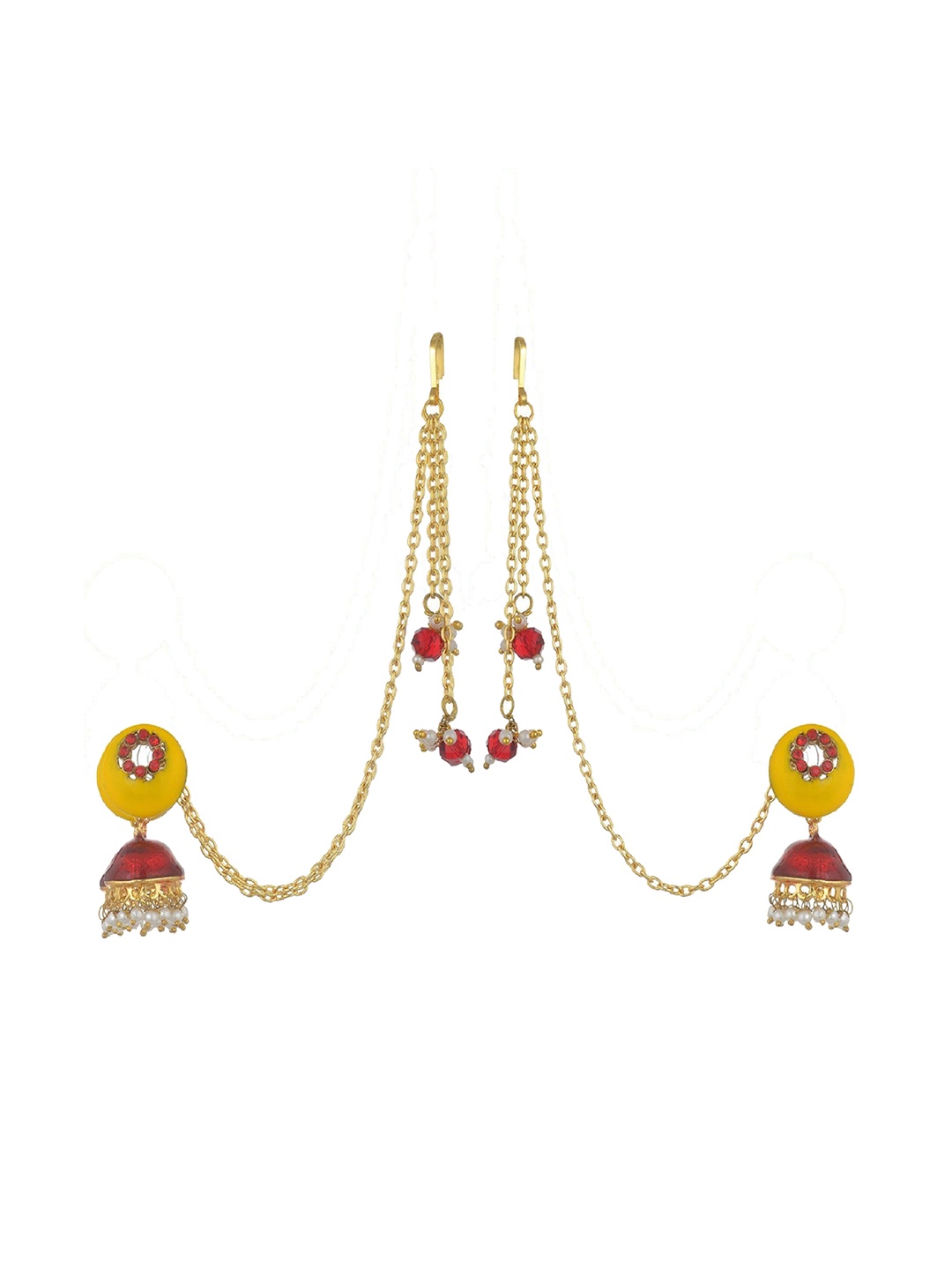 

Kshitij Jewels Yellow & Red Gold-Plated Contemporary Jhumkas Earrings