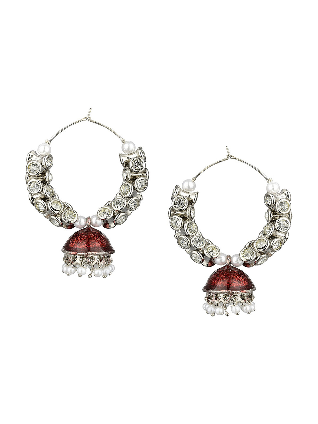 

Kshitij Jewels Brown Contemporary Silver-Plated Jhumkas Earrings