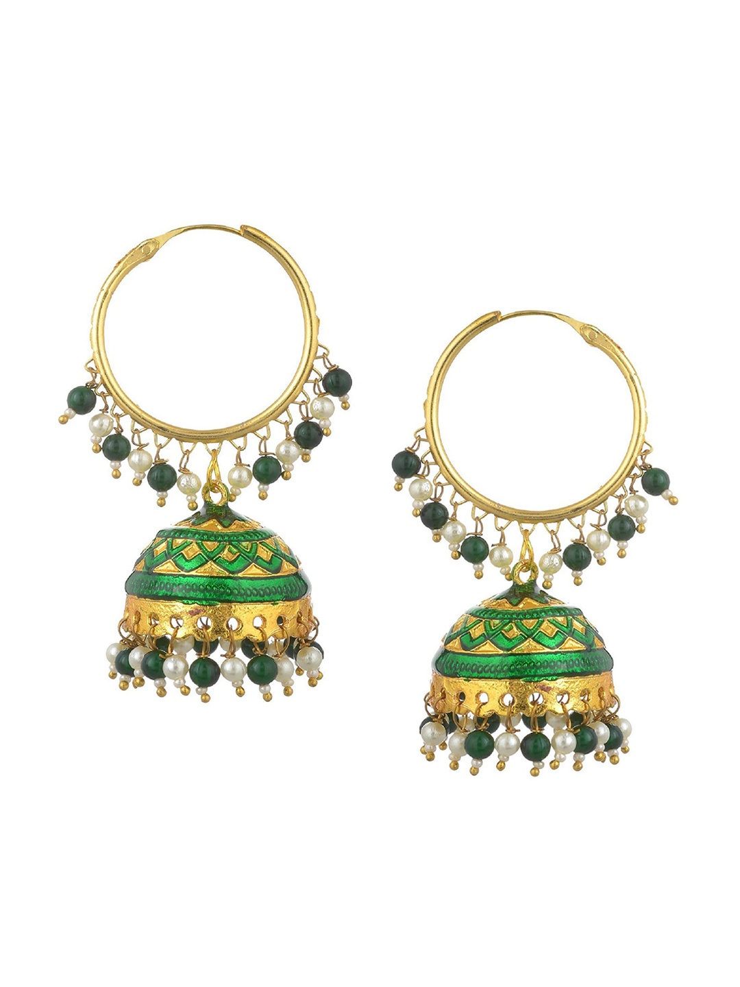 

Kshitij Jewels Green & White Gold-Plated Dome Shaped Jhumkas Earrings